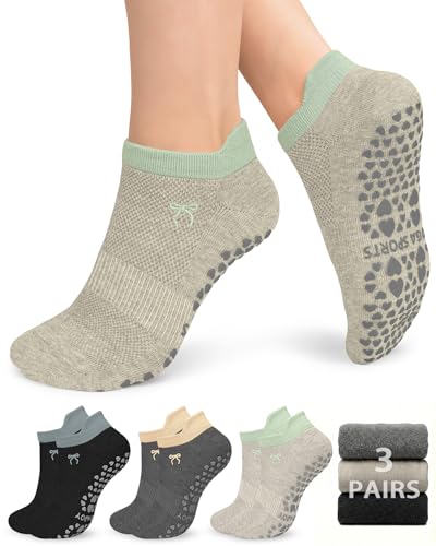 Image of yeuG Pilates Socks for Women Non Slip Grip Socks for Yoga, Barre, Hospital, Barefoot Grippy Yoga Sock Womens Gifts 4 Pairs