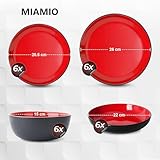 MIAMIO – Geschirrset 6 Personen/Steingut Geschirr Set 24-teilig, Tafelservice Steingut mit Tellern, Schüsseln, Tassen, und Suppentellern - Le Papillon Kollektion (Rot,24 Teile Set)
