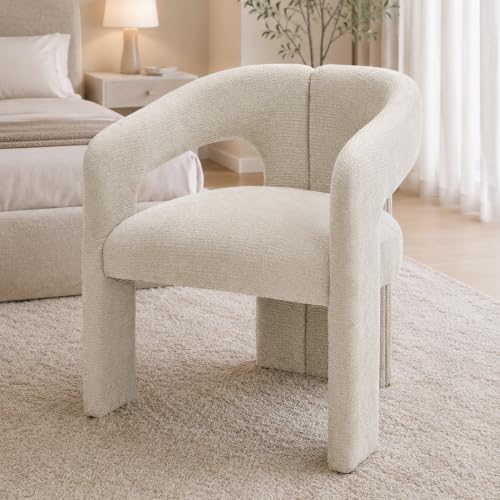Tbillionnext Modern Boucle Accent Chair, Upholstered Barrel Armchair with Curved Open Back for Living Room Bedroom, Cream White