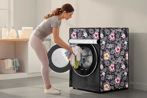 Image of Stylista Washing Machine Cover Compatible for Bosch 8 kg Front Load WAT24463IN Symmetric Pattern Grey & White