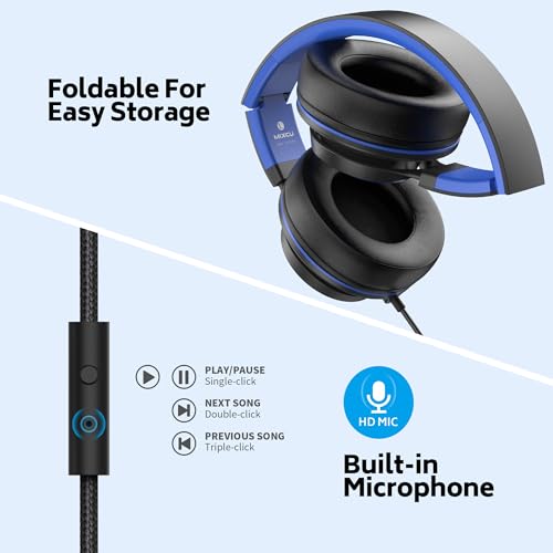 Headphones Wired Bulk for School Kids Teens, 6-Pack Over-Ear for Classroom Chromebook Computer with Microphone 3.5mm Jack, Foldable, No-Tangle Cord - Mint& Blue& Red - Image 7