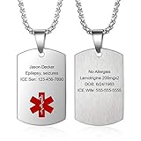 Medical Alert Necklace for Men Stainless Steel Engraved Medical ID Tag for Women Emergency Med Alert Necklace for Men & Women Medical Alert Jewelry