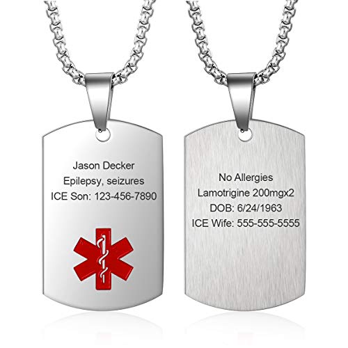 Medical Alert Pendant Necklace for Men Women Custom Engraved Name ID Tag Stainless Steel Necklace Emergency Med Alert Necklace for Men Women Medical Alert Jewelry