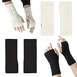ZocRjvN 2 Paar Handstulpen Damen, Handstulpen, Pulswärmer Damen, Handschuhe Ohne Finger, Schwarz Und Weiß
