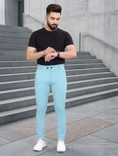 Image of MiraMichi Slim Fit Men's Formal Mid Rise Trousers - Solid Lycra Blend, Ideal for Formal Occasions, Stylish