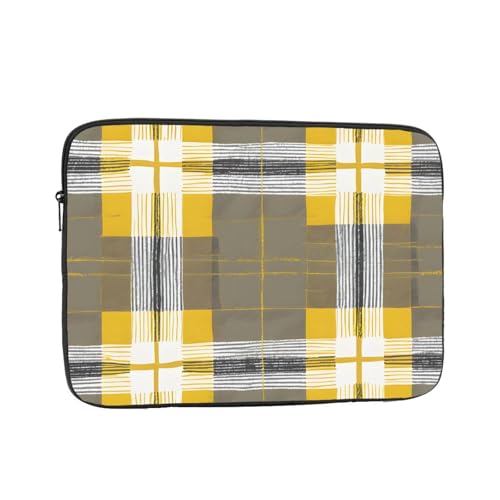 Housse pour ordinateur portable 17 pouces antichoc à motif écossais jaune et gris