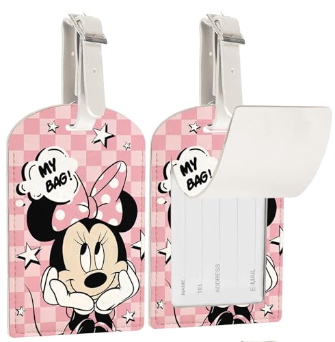 2 Packs - Cute Leather Luggage Tag for Suitcase,My Bag Pink Design Travel Suitcase Tag with Privacy Flap Address Labels, Travel Bag Tags2