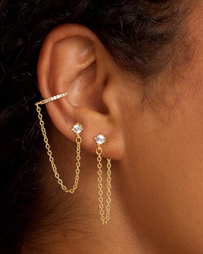 Gold Earrings for Women 3 Pairs 14k Gold Plated Hoop Stacks Hypoallergenic Lightweight Stud Earring for Multiple Piercing Dangle Drop Cartilage Earring for Women Trendy Wedding Earring For Brides Gold Jewelry3