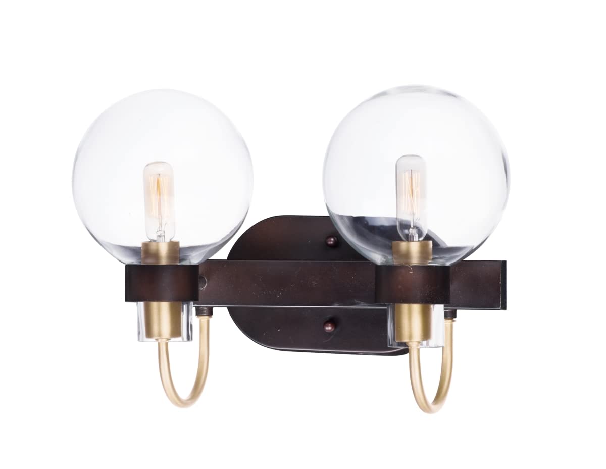 16 in. Bauhaus Two-Light Bath Vanity Wall Light Bronze & Satin Brass