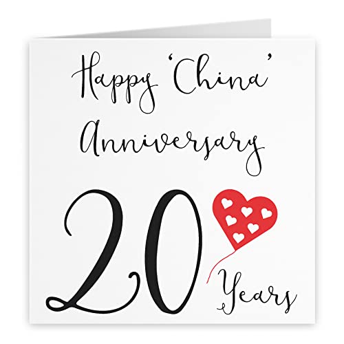 Hunts England, Large 20th Wedding Anniversary Card, Happy China Anniversary, 20 Years, Red Heart Collection, Large