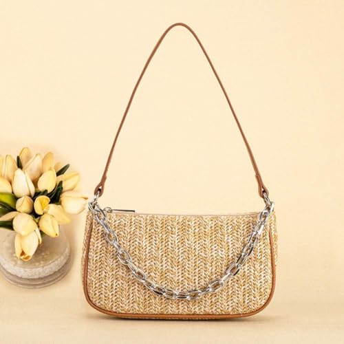 Image of Medium Straw Bag Hand Weave Beach Handbag Summer Crossbody Shoulder Bags Bucket Tassel Totes for Women