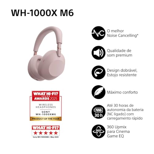 Image of SONY WH-1000XM6 Flagship Noise Cancelling Over-Ear Wireless Bluetooth Headphones, Signature Hi-Res Sound, Comfort, Foldable Design, Durable Case, 30 HR NC on Battery, iOS & Android - Sand Pink