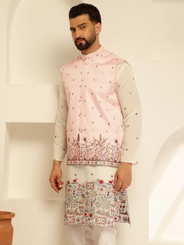 Image of SOJANYA (Since 1958 Men's Silk Blend Exquisite Daman Embroidered Nehru Jacket