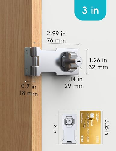 Image of 3 Inch Keyed Hasp Lock for Cabinets & Small Doors, Twist Knob Design, Heavy Duty Zinc Alloy with Chrome-Plated Iron, Includes Keys & Screws - Silver, 4 Pack