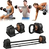 LifePro Adjustable Dumbbells Set/Single - 15lb 43lb 55lb 25 lb Dumbbell Sets with Rack - Quick Adjust, Secure Grip weights dumbbells set - Compact Hand Weights for Women/Men at Home Gym