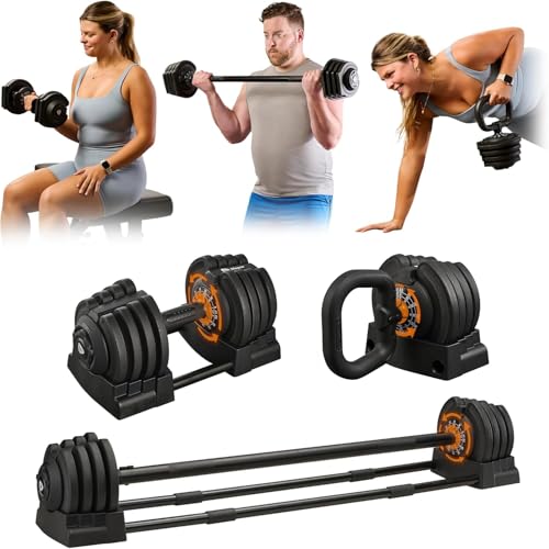 LifePro Adjustable Dumbbells Set/Single - 15lb 43lb 55lb 25 lb Dumbbell Sets with Rack - Quick Adjust, Secure Grip weights dumbbells set - Compact Hand Weights for Women/Men at Home Gym