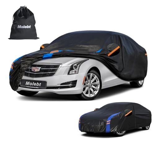 Image of Custom Fit Sedan Car Cover for Cadillac CT4 & ATS (2013-2026), Upgraded Waterproof All Weather Outdoor Auto Cover with Driver Door Zipper, Mirror Pockets, UV /Snow /Rain Protection
