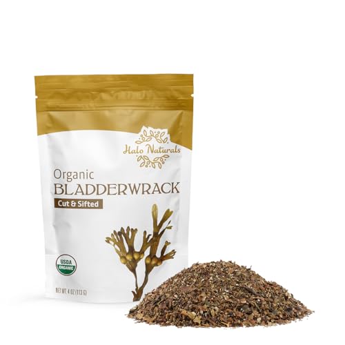 Halo Naturals Organic Bladderwrack Cut & Sifted 4 Ounces USDA Certified | Resealable Pouch| Packaged in The USA
