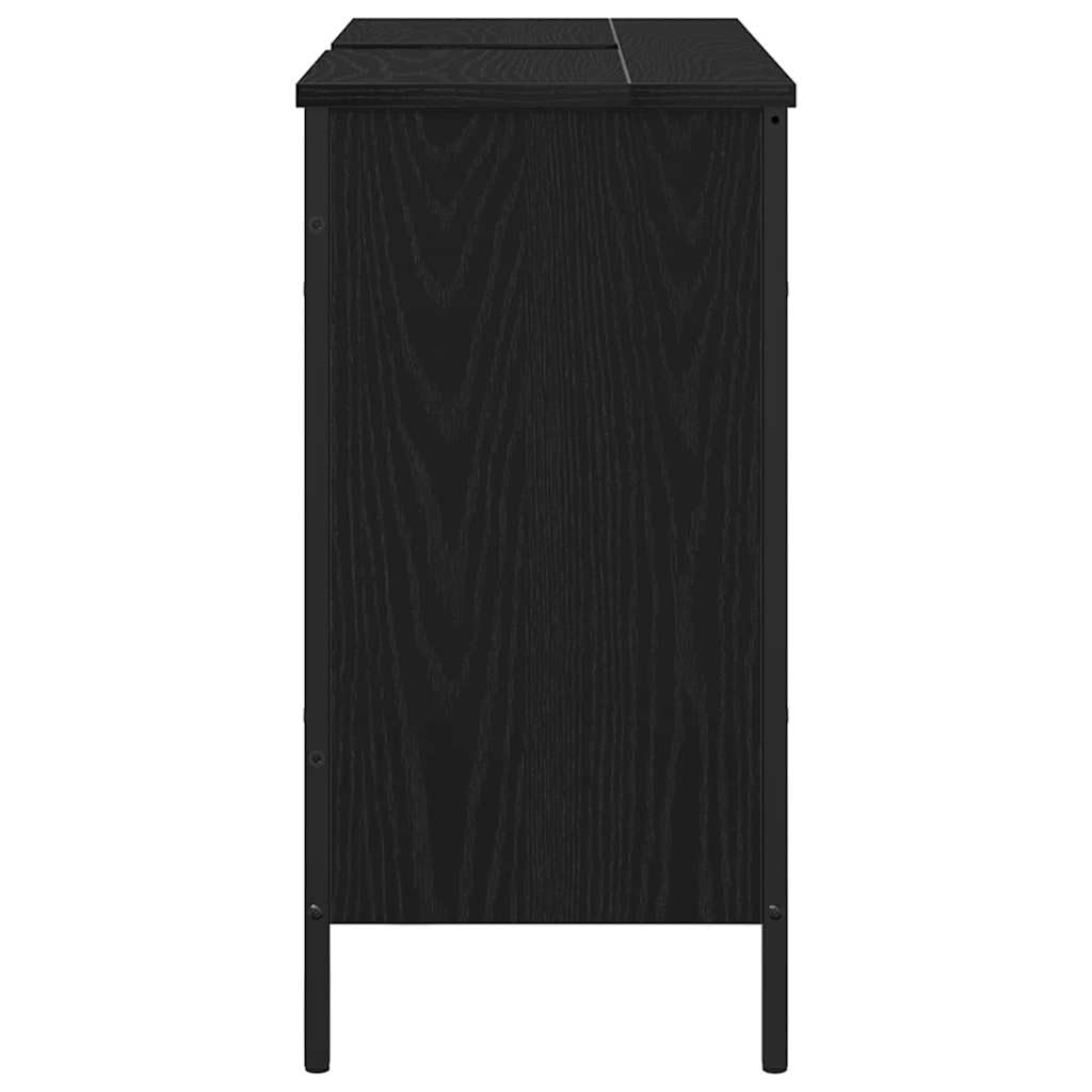 Mueble bajo lavabo de roble negro, 80 x 30 x 60 cm, material de madera con marco de acero, 2 puertas, moderno mueble de baño que ahorra espacio para pequeños baños y aseos de invitados
