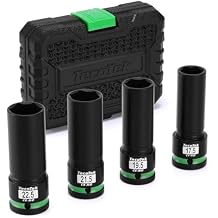 TecoTek 4PCS 1/2" Drive 1/2 Size Thin Wall Lug Nut Socket Set, Half Size Wheel Socket, 17.5mm, 19.5mm, 21.5mm, and 22.5mm, CR-MO, for Damaged, Swollen and Stuck Lug Nuts