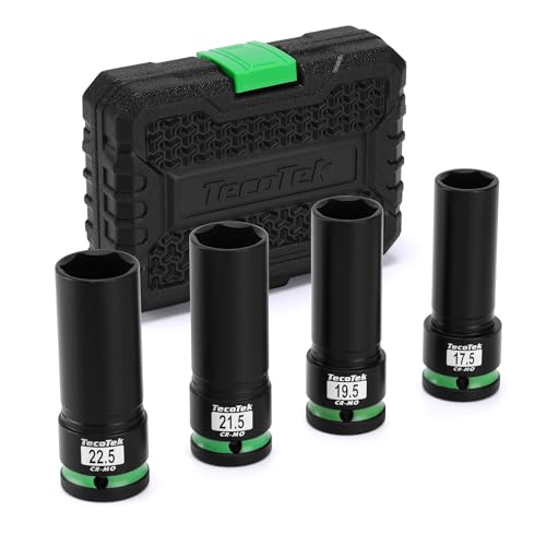 TecoTek 4PCS 1/2 Drive 1/2 Size Thin Wall Lug Nut Socket Set Half Size Wheel Socket 17.5mm 19.5mm 21.5mm and 22.5mm CR-MO for Damaged Swollen and Stuck Lug Nuts