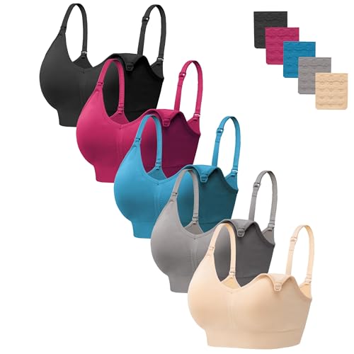 Image of HBselect Women Maternity Bras 5 Pack Nursing Bras for Breastfeeding Seamless Pregnancy Sleep Bralette with Extra Extenders