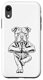 Los cachorros de perro traen armonía. Pacífico canino Staffordshire Bull Terrier raza perro yoga cachorro meditar en árbol de yoga vrikshasana pose diseño.