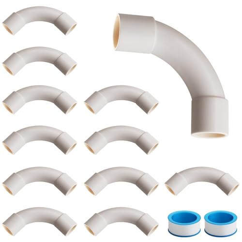 Nasxkji M16 Rohrbogen 90° 12 Stück Installationsrohr mit 2 Stück Teflonband Wasserdicht & Dicht Weiß PVC Leerrohr für Wasserleitungen Netzwerkleitungen Industrieinstallation