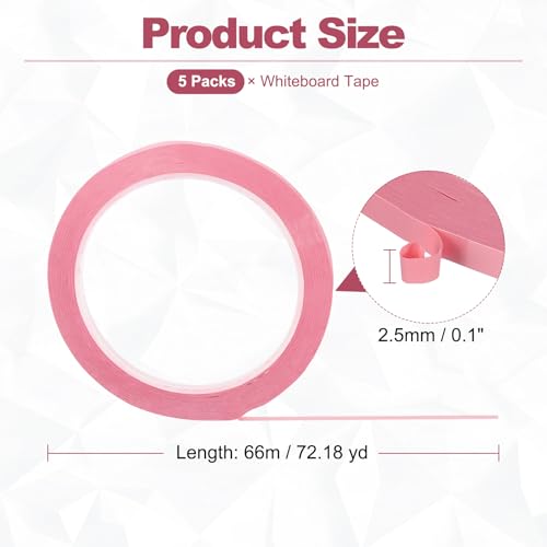 PATIKIL 5stk Whiteboard-Klebeband, 2,5 mm (3/32 Zoll) breit, für trockene Whiteboards, dünnes, streifenförmiges Klebeband für Diagramme, Raster, elektrische Markierungen, rosa