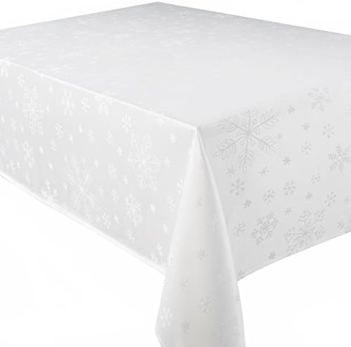 Blizzard Snowflake Cream Christmas (Xmas) Rectangular Tablecloth Ideal For 4-8 Place Settings (52x90in-132x228cm Approx)