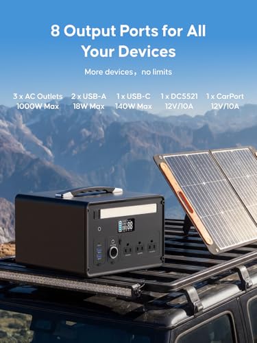 Image of Portable Power Station 1000W 1008Wh LiFePO4 140W USB-C 3AC 8Port