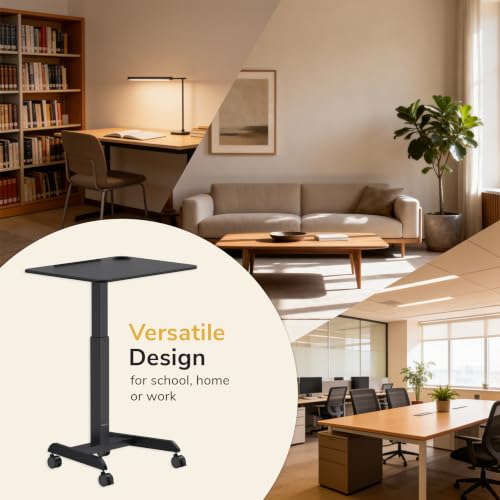 Image of Mount-It! Laptop Cart Rolling Desk Adjustable Height with 28.5 inch x 22 inch Tabletop, Ergonomic Sit-Stand Workstation on Wheels Portable for Home Office, Dorm, Classroom, Black
