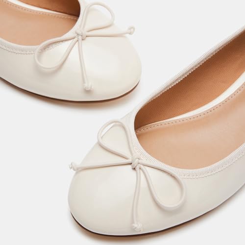 Women Ballet Pumps Round Toe Low Block Heel Slip on Ballerinas Walking Dating Party Daily Dress Shoes with Bow4