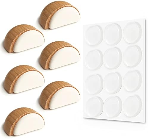 HASWARE Door Stop Set Beech 6 Pieces Self-Adhesive Transparent Damper Elastic Shock Absorber 12 Pieces for Wall, Floor and Furniture Protector (Hemispherical)