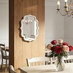 Vintage Scalloped Wall Mirror Decorative 16" x 12", Hanging Rustic Distressed White Bathroom Mirrors for Vanity, Farmhouse Wood Quatrefoil Small Mirror, Wall Mounted Mirrors for Living Room
