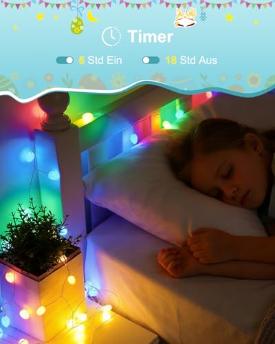 AdalyRoma Lichterkette Ostern, 40 LED Küken Ostereier Lichterkette Batterie Timer, Farbige Licht Osterdeko Lichterkette Außen Innen für Tisch deko Osterkörbchen Oster Deko