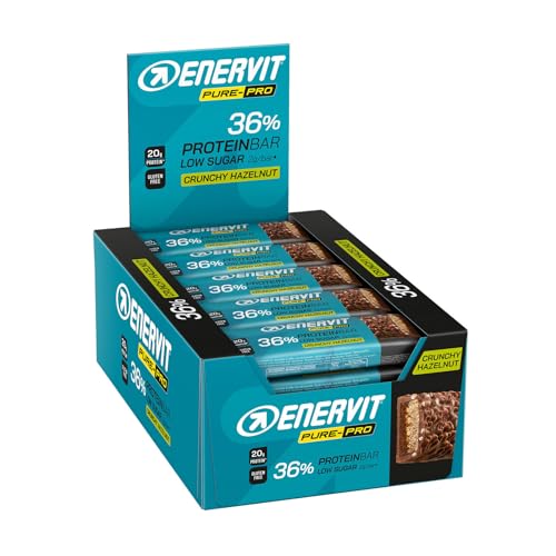 Enervit Pure-Pro Protein Bar 36% Hazelnut, Barrette Proteiche con Copertura Croccante, 20g di Proteine,Carica proteica Post Allenamento, Senza Glutine e Senza Zucchero, 55 g