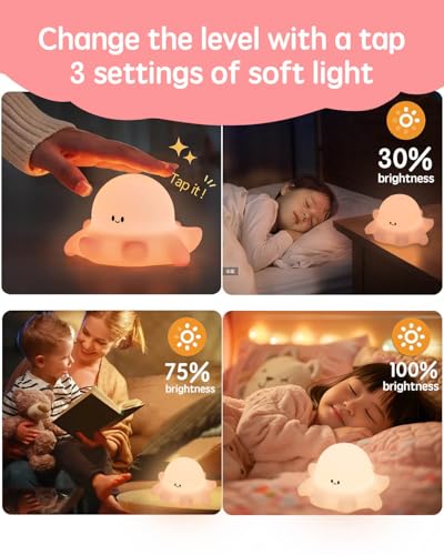 Lámpara de noche infantil recargable de silicona pulpo miniatura 4