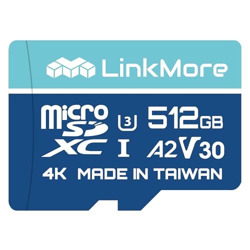 Image of LinkMore XV23 512GB Micro SDXC Card, A2, UHS-I, U3, V30, Class 10 Compatible, Read Up to 160 MB /s,Write Up to 120 MB /s, SD Adapter Included