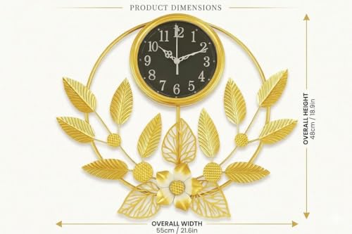 Image of Arcanine Silent Wall Clock Decor Creative Metal Leaf Design Large Wall Clocks Battery Operated Non Ticking Decoration Mute Wall Clock for Living Room (AR-12)