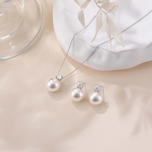 Mameloly Pearl Earrings for Women Dainty 925 Sterling Silver Cubic Zirconia CZ 10MM Simulated White Pearl Stud Drop Engagement Wedding Birdal Earrings Hypoallergenic3