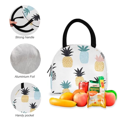 Backpack Lunch Bag Set Cartoon Pineapple Print, Big Storage Travel Backpacks with Insulated Lunch Box for Office Hiking Picnic4