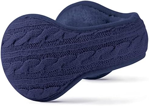 GERGELLA Knitted Ear Muffs for Men & Women - Winter Ear Warmers Behind the Head Style - Ear Covers for Cold Weather Soft Fleece Earmuffs Navy