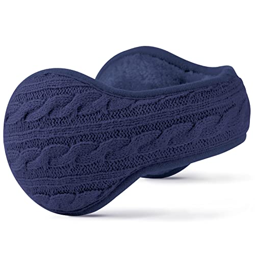 Gergella Knitted Ear Muffs For Men & Women - Winter Ear Warmers Behind The Head Style - Ear Covers For Cold Weather Soft Fleece Earmuffs Navy #TOP3