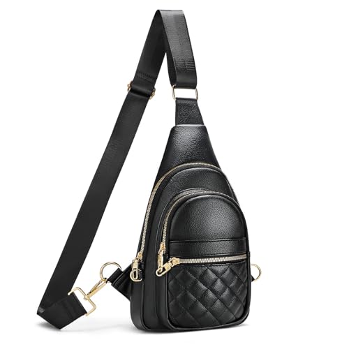 JASGOOD Sling Bag for Women Crossbody Leather Anti-theft Fanny Packs Chest Bag Sling Backpack for Fashion Travel,Black