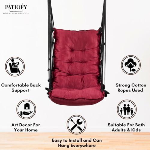 Image of Patiofy Swing for Balcony /Jhula for Adults for Home /Swing for Home /Wooden Swing Indoor /Hammock Swing Chair /Suitable for Indoor & Outdoor / 120Kgs Weight Bearing Capacity (Burgundy)