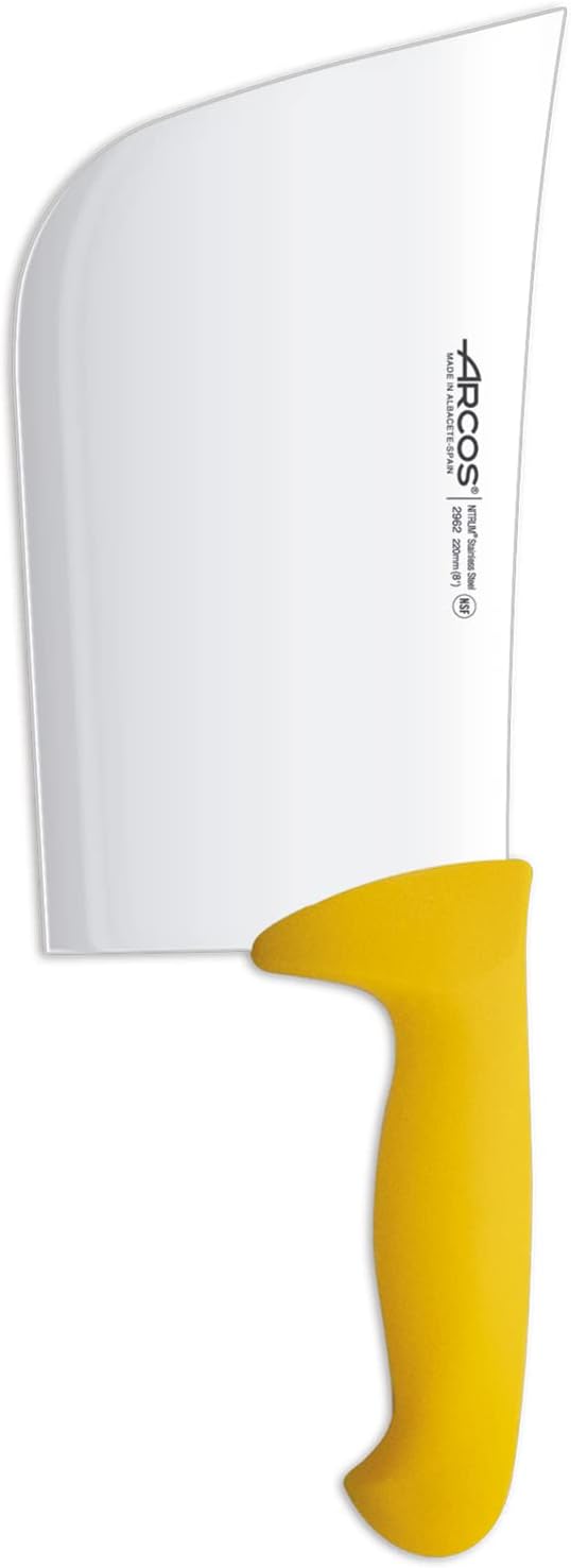 Arcos Cleaver Knife Butcher Knife - Nitrum Stainless Steel 9" Blade - Polypropylene Handle - Silver - Color Identification System - Heavy Duty & Hygienic - Series 2900 - Yellow Color