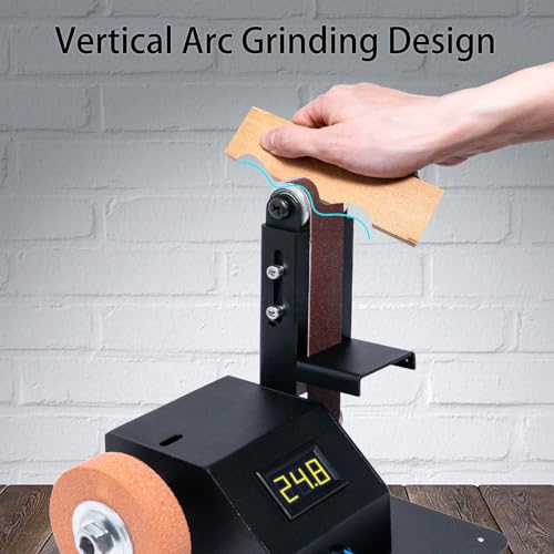 YZCHAIN Mini Belt Sander with 10 Abrasive Belts, Angle Adjustable Bench Belt Grinder, Variable Speed Control & Digital Display, 350W Power Sander for Woodworking Metal, G6M-ZJL-ONR648 - Image 2