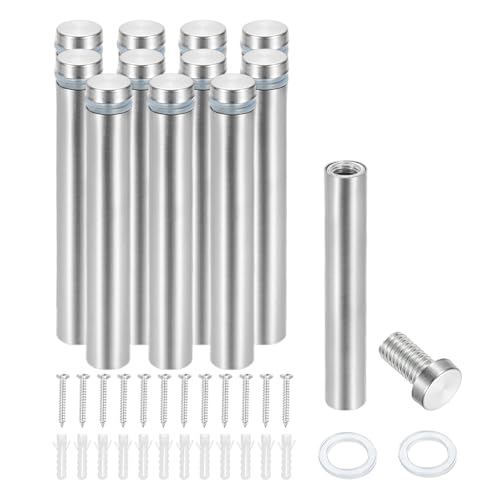 Image of PATIKIL 1 /2 inch x 3.2 inch Standoff Screws, 12 Pack Stainless Steel Wall Mount Sign Standoffs Mounting Hardware Advertising Nail for Hanging Acrylic Picture Frame, Silver