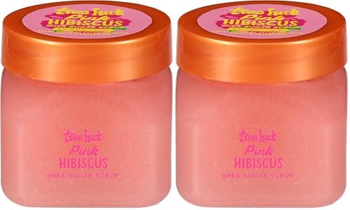Image of Tree Hut Mini Pink Hibiscus Shea Sugar Scrub, Exfoliating & Hydrating Body Scrub with Shea Butter & Essential Oils, Smooth Skin, For All Skin Types, Vegan, Travel Size, 3.4 oz (Pack of 2)